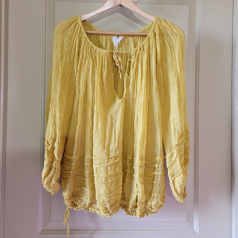 Free People Peasant Style Blouse- Mustard XS